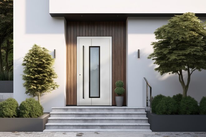 Porte d'entrée blanche en aluminium et vitrage