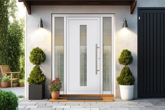 Porte avec un panneau de porte d'entrée et des parties latérales